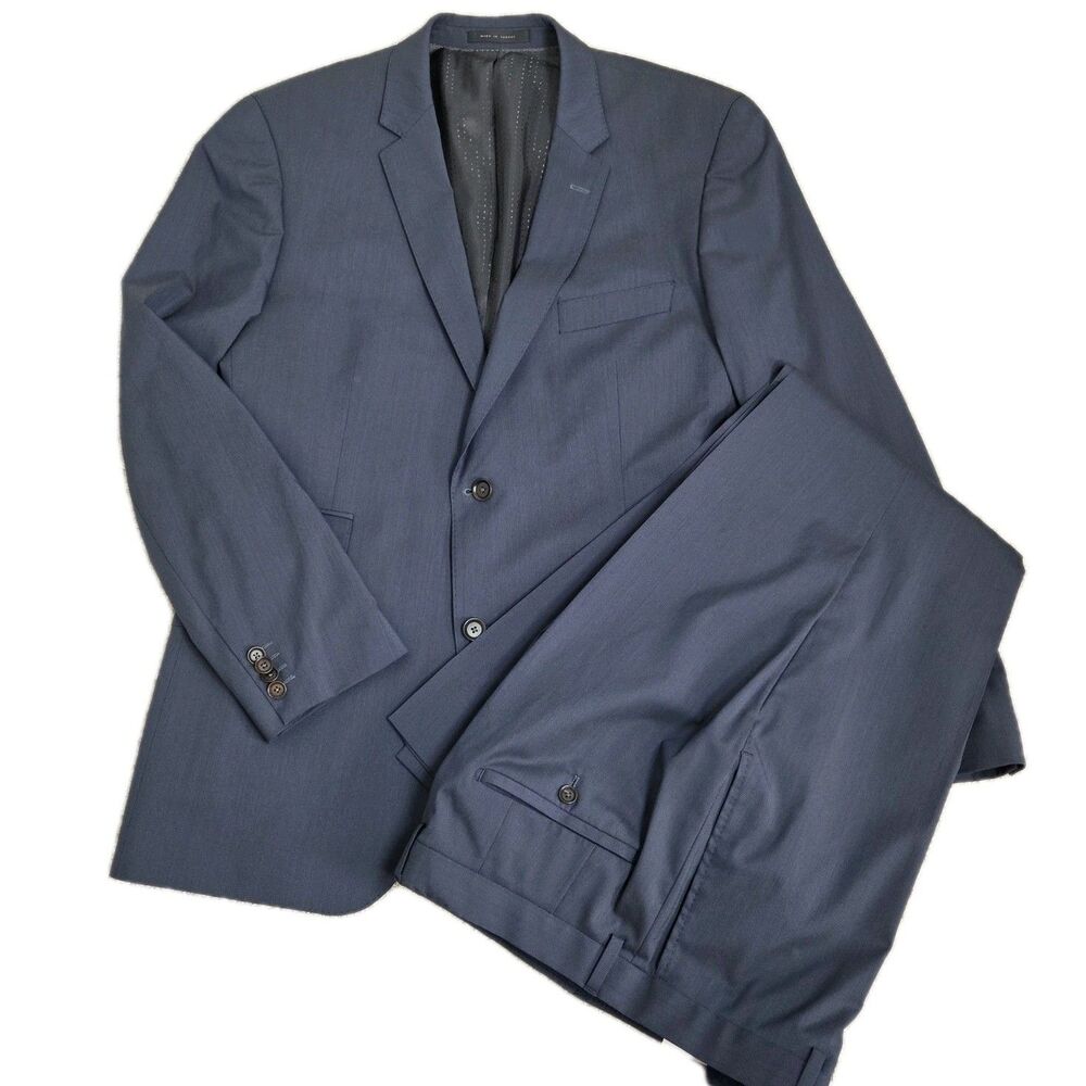 Hugo Boss Suit Mens 44R 34x30 Navy Microdot Wool 2 Piece Business Formal Wedding